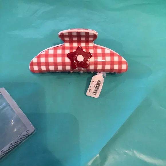 Free People Red and White Checkered Hair Clip - Picture 4 of 4